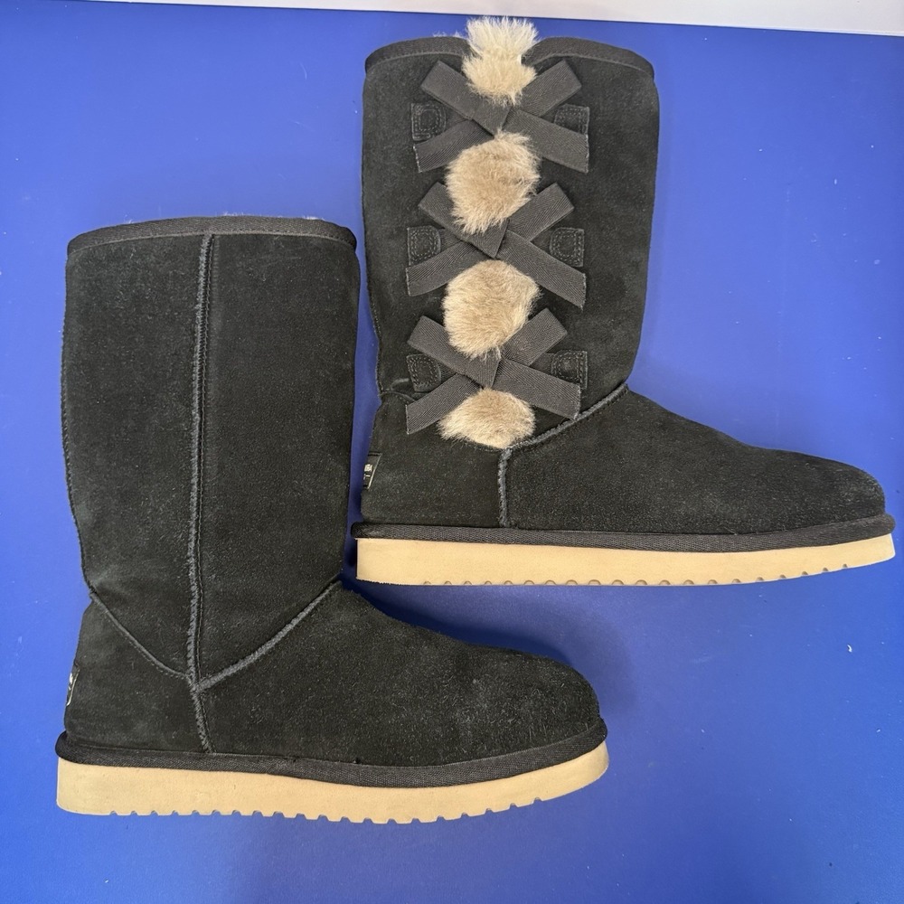 KOOLABURRA BY UGG VICTORIA TALL BLACK SOFT SUEDE FUR WOMENS BOOTS SIZE US 6. EUC